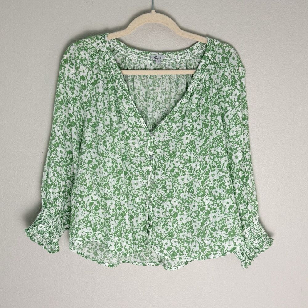 RAILS Mariah Button-Front Top Women's Size M Green Texture Floral